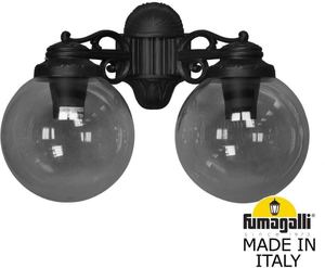 Фото Fumagalli Porpora/G250 G25.141.000.AZE27DN Светильник консольный уличный на стену с 2 фонарями 370 мм (корпус черный, плафон дымчатый)