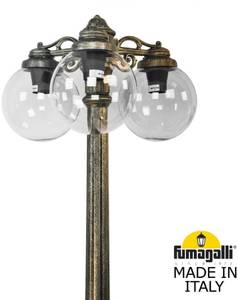 Фото Fumagalli Gigi Bisso/G250 3L Dn G25.156.S30.BZE27DN Светильник садовый с 3 фонарями 1850 мм (корпус античная бронза, плафон дымчатый)