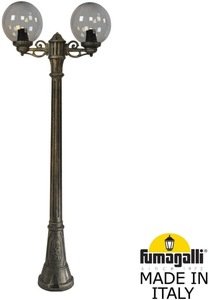 Фото Fumagalli Artu Bisso/G250 2L G25.158.S20.BZE27 Светильник садовый с 2 фонарями 1800 мм (корпус античная бронза, плафон дымчатый)