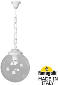 Фото Fumagalli Sichem/G300 G30.120.000.WXE27 Подвесной светильник на цепочке с 1 фонарем 750 мм (корпус белый, плафон прозрачный)