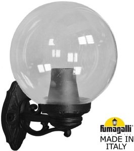 Фото Fumagalli Bisso/G300 G30.131.000.AXE27 Светильник консольный уличный на стену с 1 фонарем 430 мм (корпус черный, плафон прозрачный)