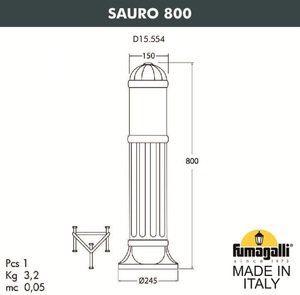 Фото Fumagalli Sauro 800 D15.554.000.WXE27 Столбик освещения садовый 800 мм (корпус белый, плафон прозрачный)