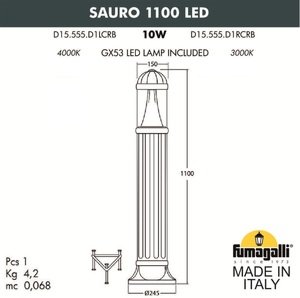 Фото Fumagalli Sauro 1100 D15.555.000.WXD1L Столбик освещения садовый 1100 мм (корпус белый, плафон прозрачный)