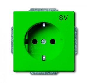 Фото ABB Basic55 2011-0-6152 Розетка с заземляющим контактом (16 А, маркировка, под рамку, скрытая установка, зеленая)