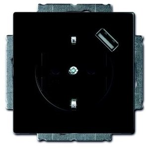 Фото ABB Future Linear 2CKA002011A6183 Розетка с заземляющим контактом (16A, USBх1шт., под рамку, шторки, скрытая установка, черный бархат)