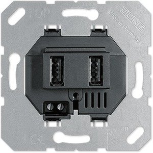 Фото Jung LS USB3-2SW Зарядное устройство USB (2хUSB, механизм, скрытая установка, черная)