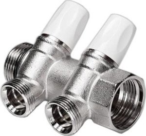 Фото REHAU RAUTITAN 11316441001 Коллектор (1" НР, 2 x 3/4" НР, латунь)