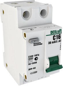 Фото DEKraft ДИФ-103 16012DEK Автоматический выключатель дифференциального тока однополюсный+N 10А (тип AC, 4.5 кА)