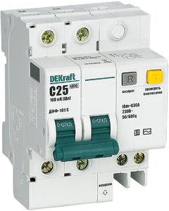 Фото DEKraft ДИФ-101 15300DEK Автоматический выключатель дифференциального тока двухполюсный 25А (тип AC, 6 кА)