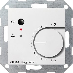 Фото Gira E2 226527 Гигростат электронный (230 В, под рамку, скрытая установка, белый матовый)