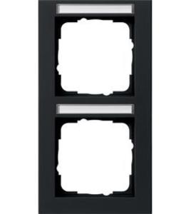 Фото Gira E2 110209 Рамка 2-постовая (поле для надписи, вертикальная, черный матовый)