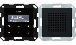 Фото Gira System55 2280005 Радио с громкоговорителем (RDS, под рамку, скрытая установка, черное матовое)