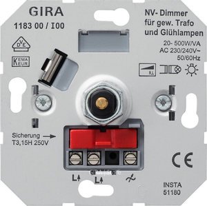 Фото Gira 118300 Диммер поворотный (20-500 Вт, механизм, скрытая установка)