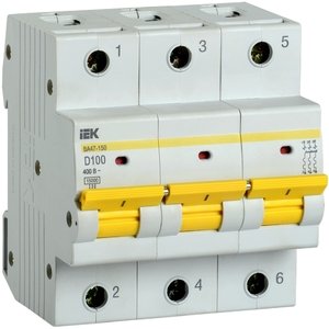 Фото IEK ВА47-150 MVA50-3-100-D Автоматический выключатель трехполюсный 100А (15 кА, D)