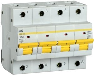 Фото IEK ВА47-150 MVA50-4-125-C Автоматический выключатель четырехполюсный 125А (15 кА, C)
