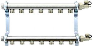 Фото REHAU HLV 11102091001 Коллекторная группа (1" НР, 7 x 3/4" НР, нержавеющая сталь)