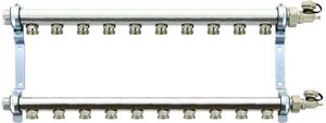 Фото REHAU HLV 11102161001 Коллекторная группа (1" НР, 10 x 3/4" НР, нержавеющая сталь)