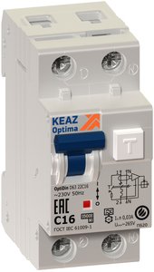 Фото КЭАЗ OptiDin 103500 Автоматический выключатель дифференциального тока двухполюсный 16А (тип AC, 6 кА, 10 мА)
