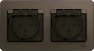 Фото Schneider Electric Glossa GSL001147 Розетка двойная с заземляющим контактом и шторками (16 А, IP44, крышка, в сборе, скрытая установка, баклажановая)