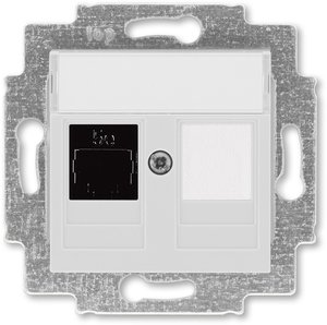 Фото ABB Levit 2CHH295117A6016 Розетка компьютерная (поле для надписи, RJ45+заглушка, под рамку, cat.5e, с/у, серый/белый)
