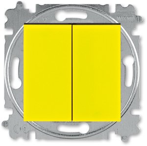 Фото ABB Levit 2CHH590545A6064 Выключатель двухклавишный (10 А, под рамку, скрытая установка, желтый/дымчатый черный)