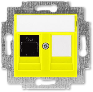 Фото ABB Levit 2CHH295117A6064 Розетка компьютерная (поле для надписи, RJ45+заглушка, под рамку, cat.5e, с/у, желтый/дымчатый черный)
