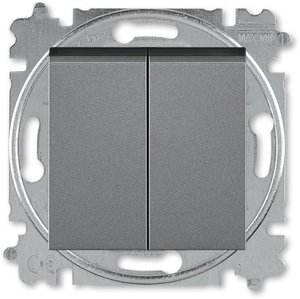 Фото ABB Levit 2CHH598745A6069 Выключатель двухклавишный кнопочный (10 А, под рамку, скрытая установка, сталь/дымчатый черный)