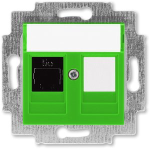 Фото ABB Levit 2CHH295117A6067 Розетка компьютерная (поле для надписи, RJ45+заглушка, под рамку, cat.5e, с/у, зеленый/дымчатый черный)
