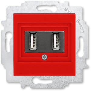 Фото ABB Levit 2CHH290040A6065 Розетка USB (2xUSB, под рамку, скрытая установка, красный/дымчатый черный)