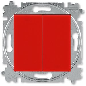 Фото ABB Levit 2CHH595245A6065 Переключатель двухклавишный (10 А, под рамку, скрытая установка, красный/дымчатый черный)