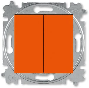 Фото ABB Levit 2CHH595245A6066 Переключатель двухклавишный (10 А, под рамку, скрытая установка, оранжевый/дымчатый черный)
