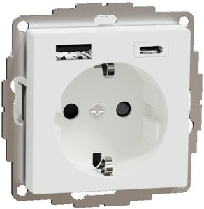 Фото MERTEN SM РОЗЕТКА силовая 16 A с зарядкой USB A+C 3 A, АКТИВНЫЙ БЕЛЫЙ
