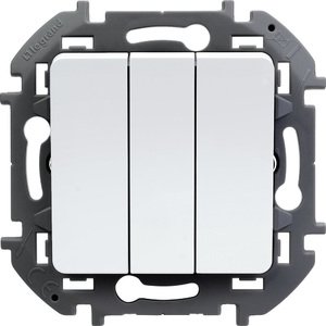 Фото Legrand Inspiria 673640 выключатель трехклавишный для скрытого монтажа, цвет "Белый", увеличенный номинальный ток 20 А, напряжение ~250В.