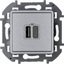 Фото Legrand Inspiria 673762 зарядное устройство для скрытого монтажа , тип А-тип С, цвет "Алюминий". Напряжение ~240В/=5В, максимальный зарядный ток 3000 мА