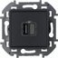 Фото Legrand Inspiria 673763 зарядное устройство для скрытого монтажа , тип А-тип С, цвет "Антрацит". Напряжение ~240В/=5В, максимальный зарядный ток 3000 мА