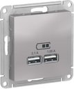 Schneider Electric AtlasDesign ATN000333 Розетка USB (2xUSB, под рамку, скрытая установка, алюминий)