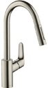 Hansgrohe Focus 31815800 Смеситель для раковины (3/8", однозахватный, без д/к, 9.5 л/мин, поворотный излив, сталь)