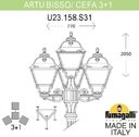 Fumagalli Bisso/Cefa 3+1 U23.158.S31.AXF1R Светильник садовый с 4 фонарями 2050 мм (корпус черный, плафон прозрачный)