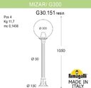 Fumagalli Mizar.R/G300 G30.151.000.VXE27 Столбик освещения садовый 1025 мм (корпус античная медь, плафон прозрачный)