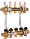 HENCO UFH-060505-MD Коллектор теплого пола (1" ВР/НР, 5 x 3/4" НР ЕК, расходомеры, латунь)