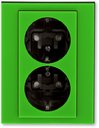 ABB Levit 2CHH223457C6067 Розетка двойная с заземляющим контактом (16 А, шторки, в сборе, скрытая установка, зеленый/дымчатый чёрный)