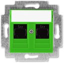 ABB Levit 2CHH295118A6067 Розетка компьютерная (поле для надписи, 2хRJ45, под рамку, cat.5e, с/у, зеленый/дымчатый черный)