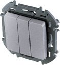 Legrand Inspiria 673642 выключатель трехклавишный для скрытого монтажа, цвет "Алюминий", увеличенный номинальный ток 20 А, напряжение ~250В.